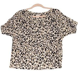 Chicos Sz 1 (M) 100% Linen Tunic‎ Top Womens Short Sleeve Animal Print Leopard